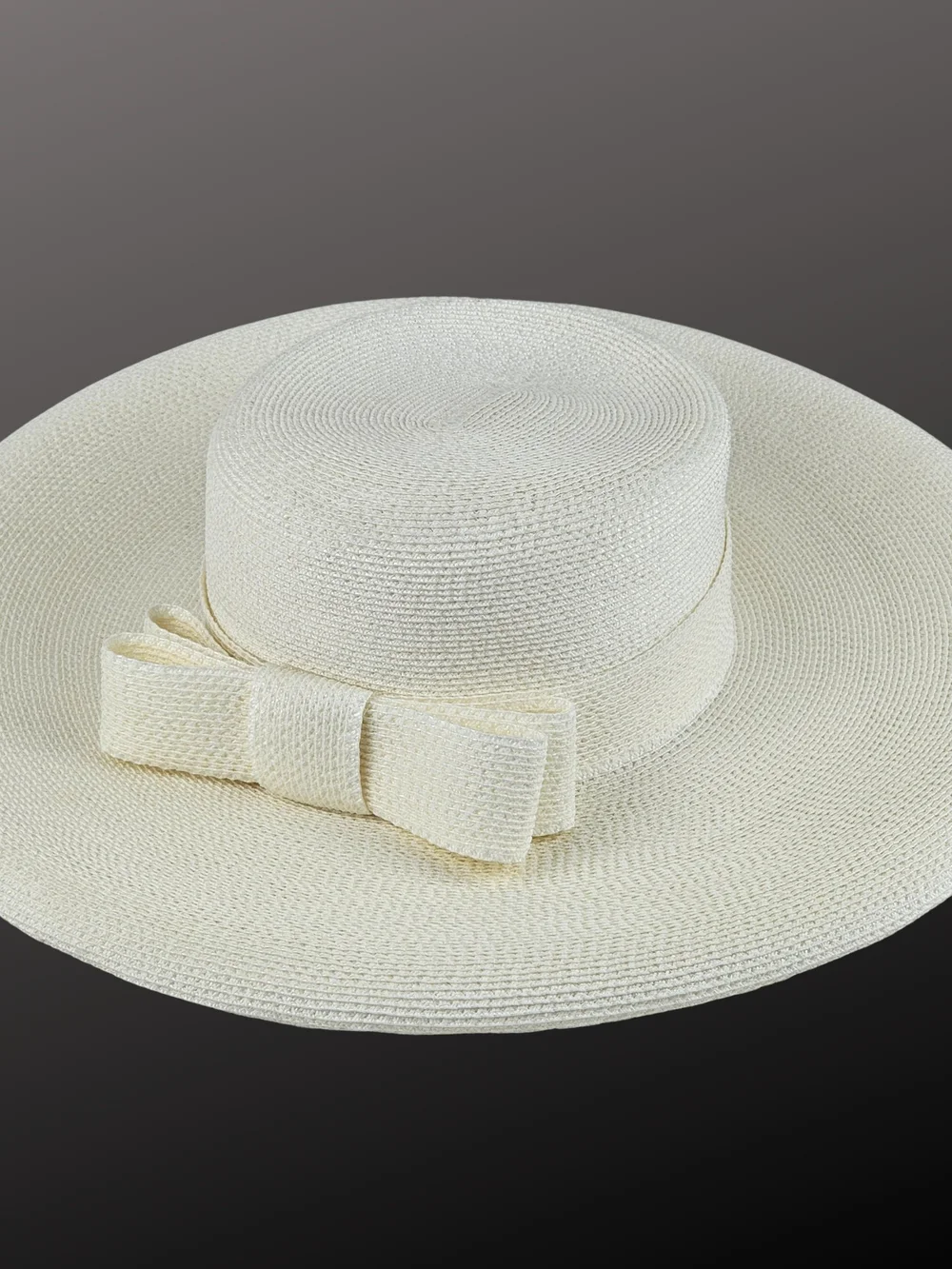 Vintage 1960s Frank Olive Women’s Ivory Wide-Brim Straw Sun Hat with Bow